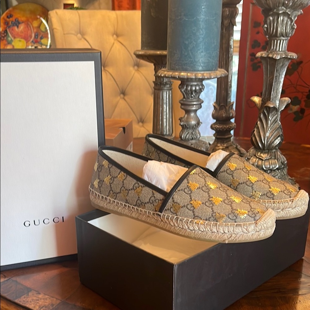 Gucci Espadrilles with Yellow and Black Accents Original box with dust covers.